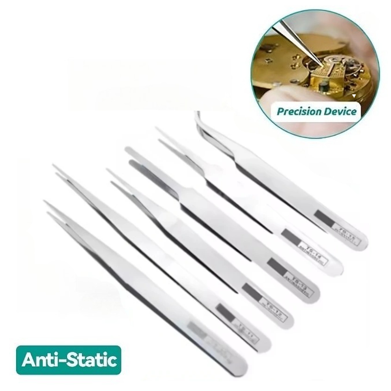 Diy Electronics Set - 6Pcs Anti-static Stainless Steel Tweezers Set